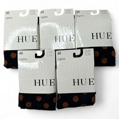 HUE Control Top Tights Womens Size S/M Black Brown Polka Dot Cinnamon 5 Pair New